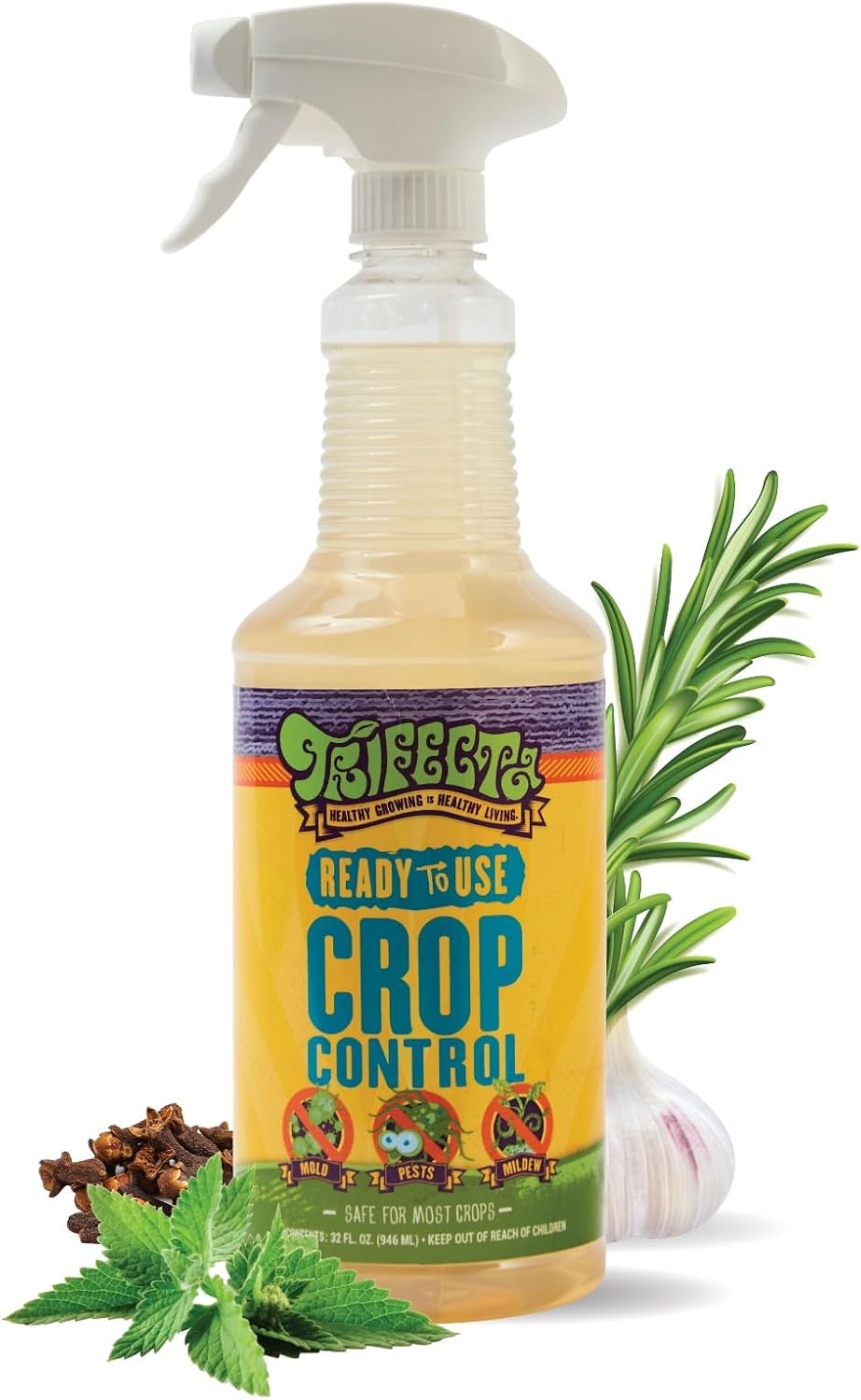 Trifecta Crop Control Ready-to-Use Maximum Strength Natural Pesticide, Fungicide & Miticide – Eliminates Spider Mites, Powdery Mildew, Botrytis & Mold on Plants, 32 oz